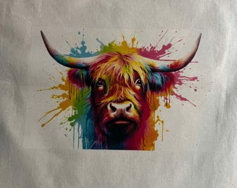 Cotton Tote Bag in Various Designs - Novelty Gift - Colourful Highland Cow - Colourful Trendy Teddy - Dog Lover Bag - Funny Shopping Bag.