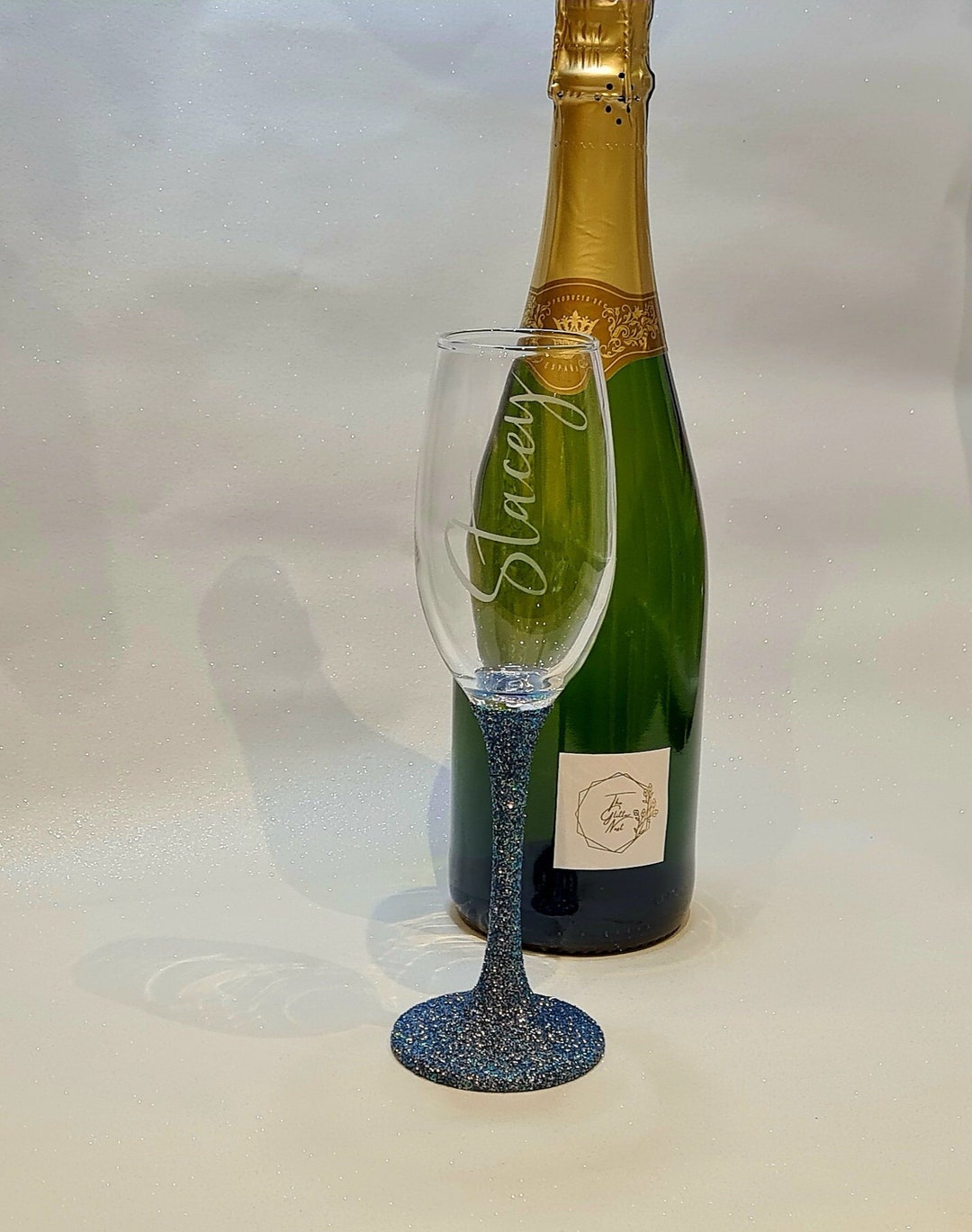 Personalised Prosecco Glass Gift, Engraved Champagne Glass, Sparkly