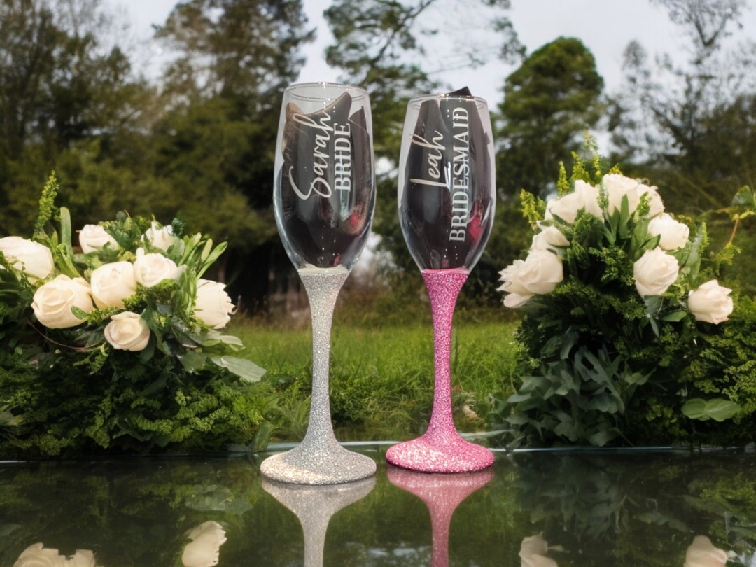 Blush Pink Bridesmaid Champagne Glasses, Hen Party Prosecco Glass Flute Bridal Party Glasses. Etsy