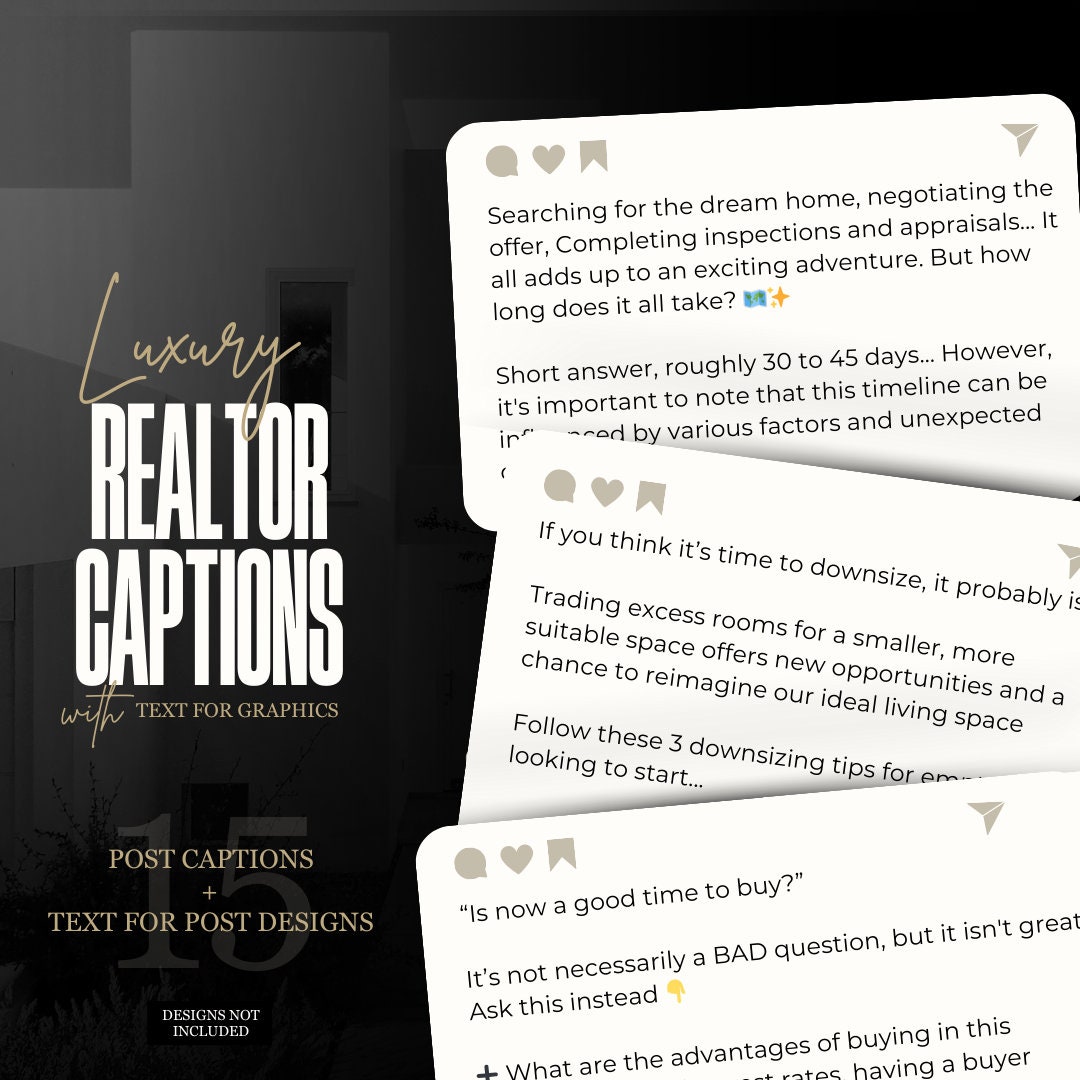15 Real Estate Captions & Matching Text for Images Real Etsy