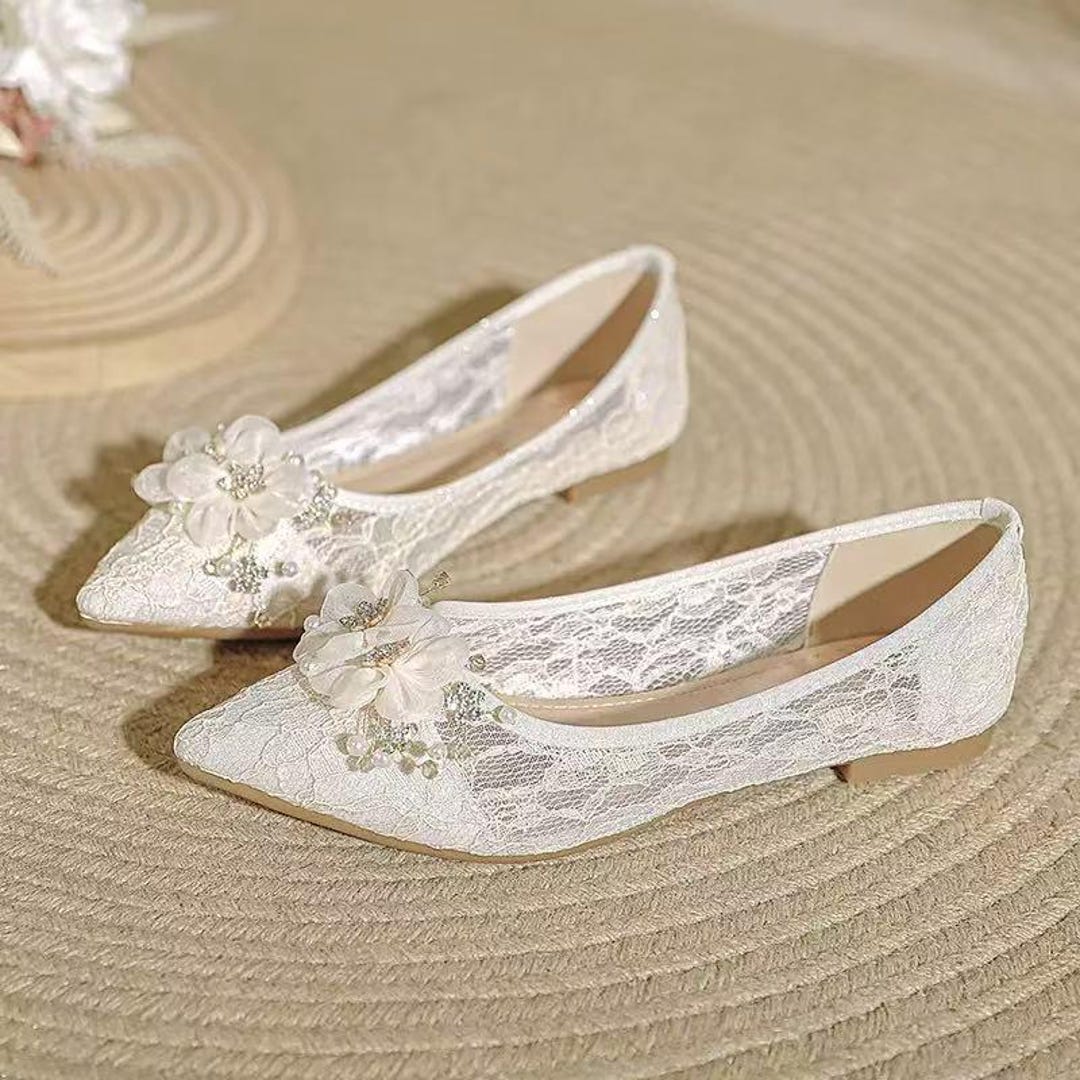 White Lace Flat Wedding Shoes - Etsy