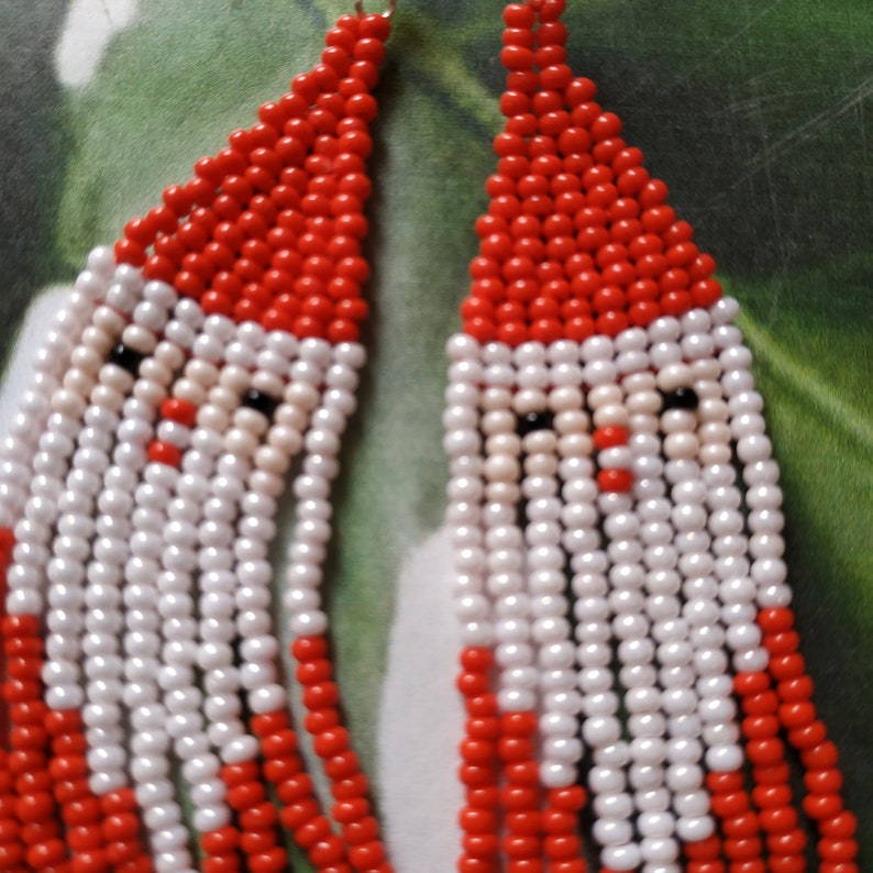 Santa Claus earrings Christmas gift Long beaded earrings Boho earrings Long fringe earrings Huichol earrings Red beaded earrings image 9