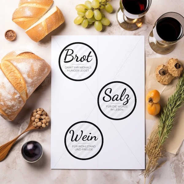 Housewarming Gift Bread Salt Labels | PDF Download | DIY cutting home moving gift wine round apartment inauguration new home
