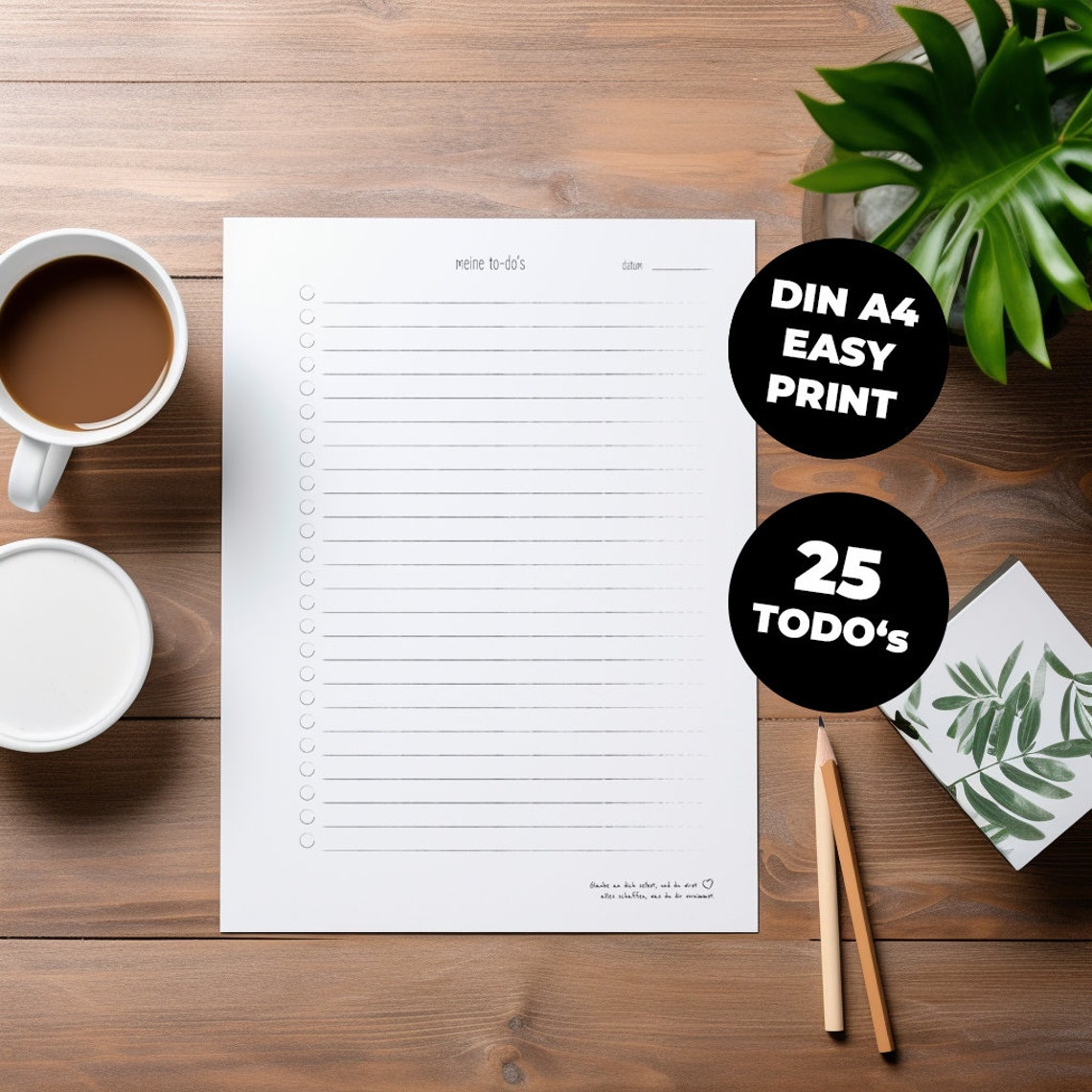 Beautiful To-do List DIN A4 Template to Print Out in German Digital