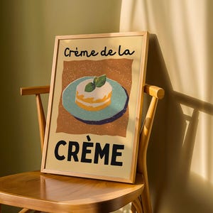 Póster de comida digital Crème de la Crème | Impresión de cocina francesa, decoración de pastelería y postre con estética de cafetería parisina
