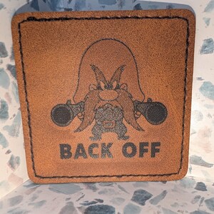 Back Off Patch 2.5 Inch Square | Funny Cowboy Iron On Patch | Western Hat Patch | Leather Patch | Trucker Hat Patch | Funny Patch