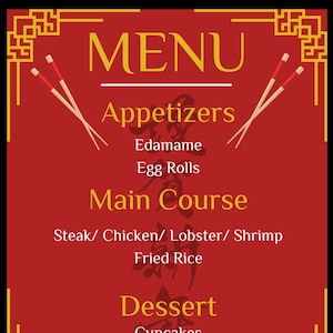 Modelo editável de Hibachi do menu Placecard para impressão
