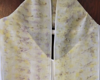 Eco-dyed Habotai silk scarf Goldenrod and Purple Cosmos petals