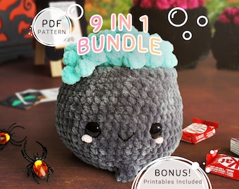 Schema per realizzare un calderone all'uncinetto: 3 misure, ciotola per caramelle amigurumi con istruzioni in PDF (+ certificato di adozione)