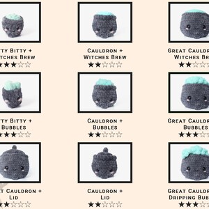 Cauldron sizes shown with each lid option (9 combinations total).