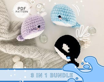 Whale Crochet Pattern Bundle: Whale, Narwhal & Orca Amigurumi PDF Instructions