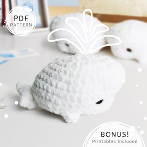 Brooklyn the Beluga Whale Crochet Pattern PDF, no sew Digital Download (includes printable ocean adoption certificate + thank you cards)