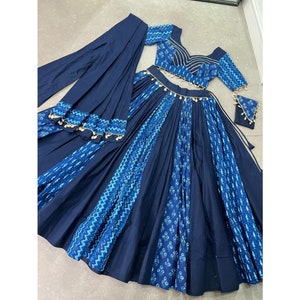Blue - Navratri Garba Chaniya Choli Set in Mashru Silk with Ajrakh Patch 13