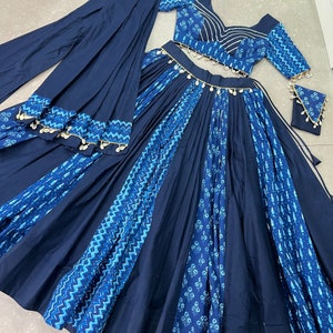 Blue - Navratri Garba Chaniya Choli Set in Mashru Silk with Ajrakh Patch 08