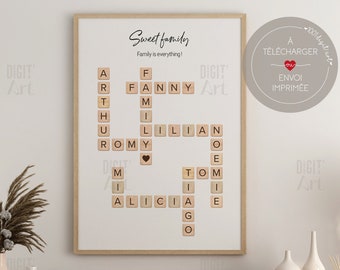 Affiche Famille Personnalisée scrabble, cadeau de Noël, Art mural dfa sa ts on ofd