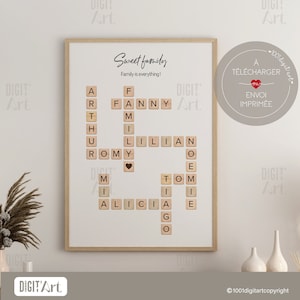 Affiche Famille Personnalisée scrabble, cadeau de Noël, Art mural dfa sa ts on ofd