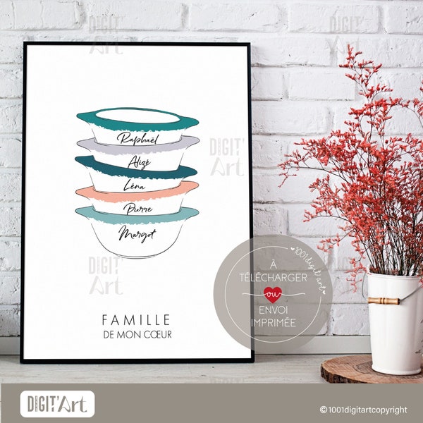 Affiche Famille Personnalisable Bols Bretons, cadeau de Noël, Art mural dfa sa tb on ofd