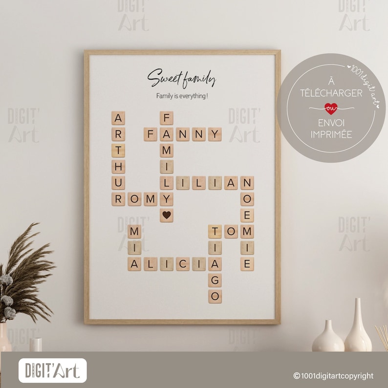 Cadre En Bois Avec Noms Version Scrabble Mots Croisés :Cadeau De Noël/ Mariage/ Naissance/Cadeau D'anniversaire - France