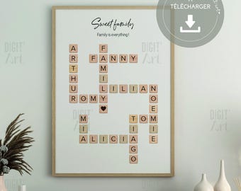 Personalized Scrabble Family Poster to download, Christmas gift, Wall art, digital file dfa sa ts on ofd