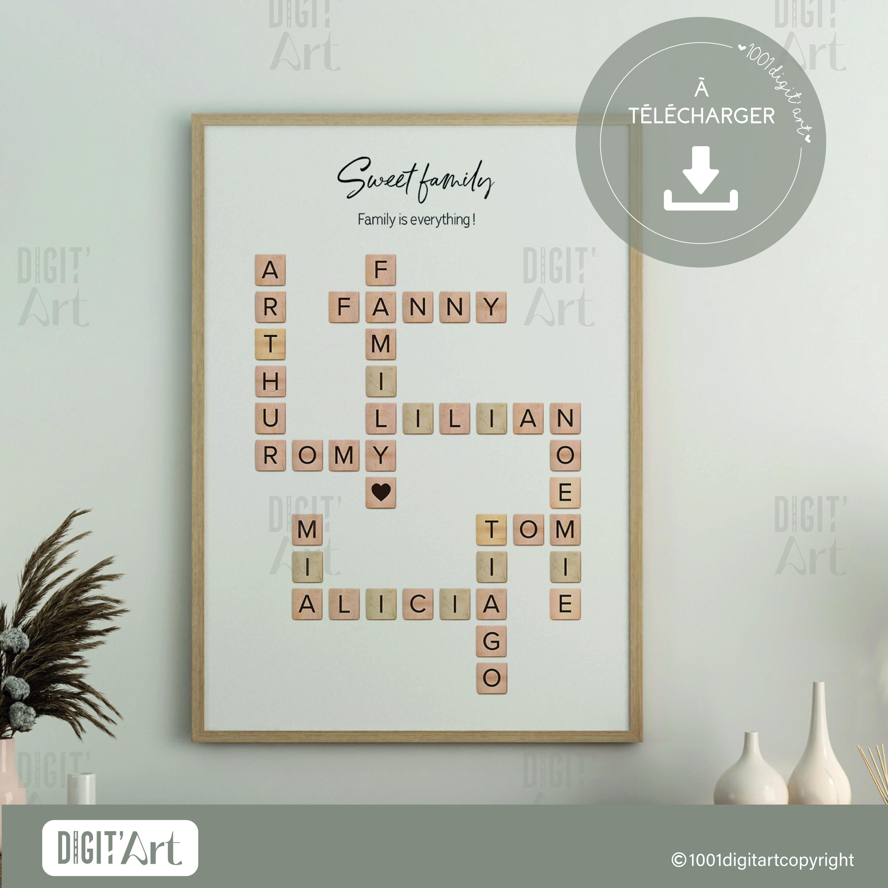 Cadre Photo Scrabble Personnalisé - Letterart Fait Main - Thème Famille