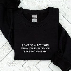 I Can Do All Things Through Spite Which Strengthens Me Sweatshirt, Funny Embroidered Sweatshirt, Unhinged Sweater, Weird Core, Fun Crewneck