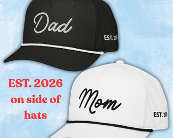 Embroidered Dad Hat, New Dad Hat, Dad Est 2026 Hat, Dad Mom Hat Set, Gift For New Dad, Mom Dad Hats, Pregnancy Announcement Hats, New Father