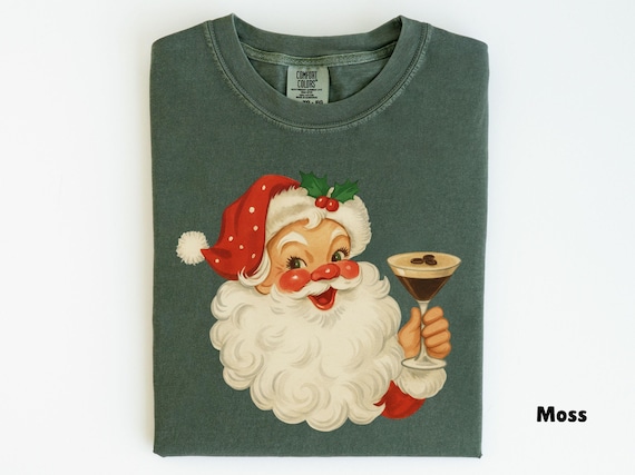 Comfort Colors Retro Santa Shirt, Santa Espresso Martini Shirt, Christmas Martini Shirt, Cocktails Christmas Gift, Vintage Santa T-Shirt