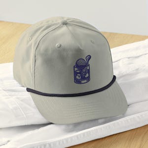 Golf Rope Hat, Embroidered Golf Hat, Drinking Golf Hat, Old Fashioned Hat, Whiskey Glass Hat, Present For Golfer, Fun Drinking Golf Hat