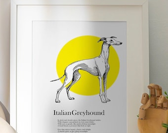 Original Italian Greyhound Print, Italian Greyhound Poetry Print, Italian Greyhound Graphic, Italian Greyhound Illustration