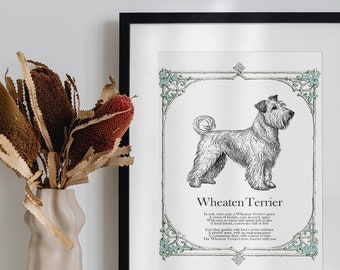 Vintage Style Wheaten Terrier Print, Illustrated Dog Poem, Antique Style Wheaten Terrier Sketch