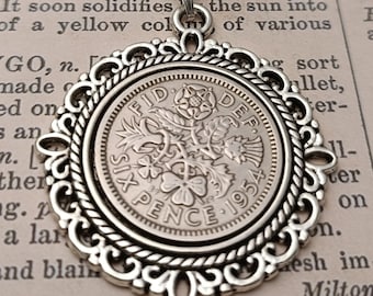 1954 British Sixpence necklace, 70th birthday gift for women, Grandma Gift