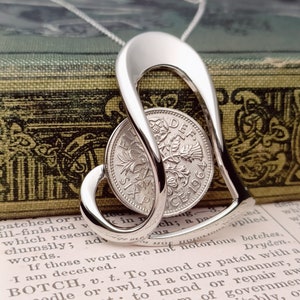 Royaume-Uni 1965 Collier pièce de monnaie de six pence pour un 60e anniversaire, cadeaux pour 60e anniversaire pour femme