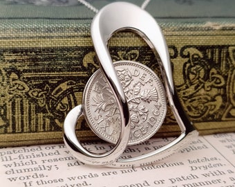 Royaume-Uni 1964 Collier de pièces de monnaie de six pence pour un 60e anniversaire, cadeaux pour 60e anniversaire pour femme