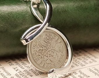 Musical note Pendant with a 1954 Sixpence, 70th birthday gift for women, Birthday gift for grandmother, quaver pendant