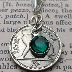 1934 Irish Threepence coin necklace for a 90th birthday, 1934 Irish Necklace and Birthstone, Hare Pendant