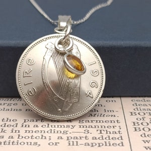 1964 Irish Shilling coin necklace for a 60th birthday, 1964 Irish Necklace and Birthstone