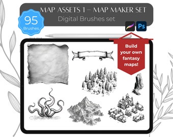 Map Assets 1 - Set di pennelli digitali per Procreate e Photoshop
