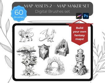 Map Assets 2 - Conjunto de pincéis digitais para Procreate e Photoshop
