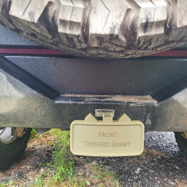 Claymore mine trailer hitch cover for 2" trailer hitches -- anti tailgating - made in the USA