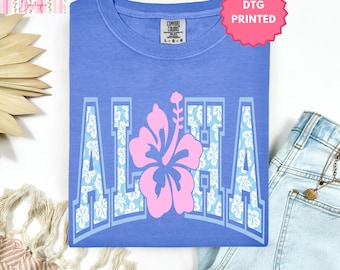 Aloha Comfort Color Tshirt, Tropical Hawaii Tee, Preppy Summer Shirt