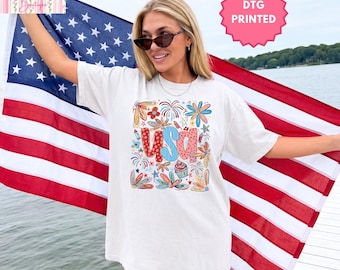 Grandmillennial Coquette USA Comfort Color Tshirt, Boho Floral USA Shirt