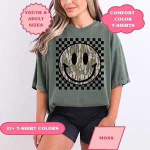 Checkered Smile Face Comfort Color Shirt, Camouflage Checkered Happy Face Shirt, Preppy Western Summer Shirt, Neon Camo Hunting Shirt