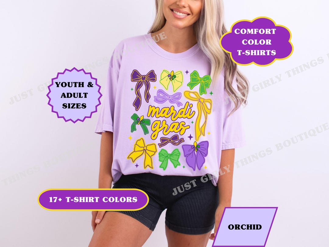 Mardi Gras Bows Short Sleeve Iris Top main image 1