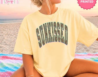 Leopard Sunkissed Comfort Color Tshirt, Preppy Summer Shirt