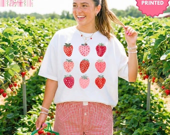 Cottagecore Coquette Strawberry Comfort Color Tshirt, Preppy Summer Shirt