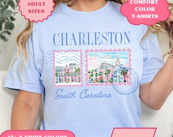 Comfort Color Retro Charleston Shirt, Preppy South Carolina Shirt, Neon Summer Shirt, Beach Shirt, Coquette Ocean Girls Trip Cruise Tee