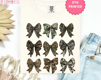 Camo Bows Comfort Color Tshirt, Preppy Western Shirt
