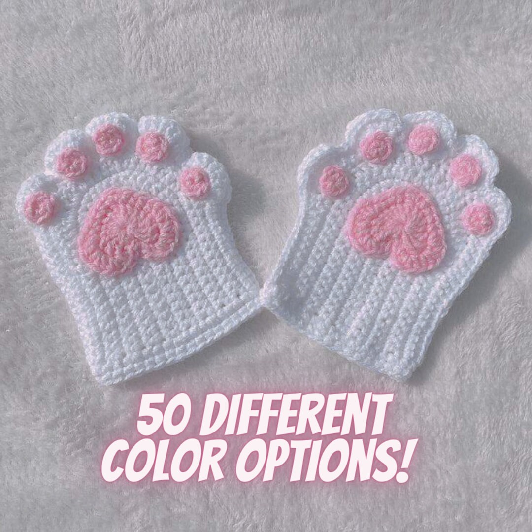 Kawaii Crochet Cat Fingerless Gloves, Girl Pink Purple Cat Gloves