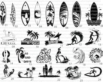 Naklejka winylowa z motywem surfingu – wzory desek surfingowych, fal i palm