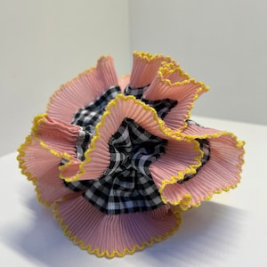 Oversized Cotton Double Layer Pink Yellow Gingham Scrunchie image 2